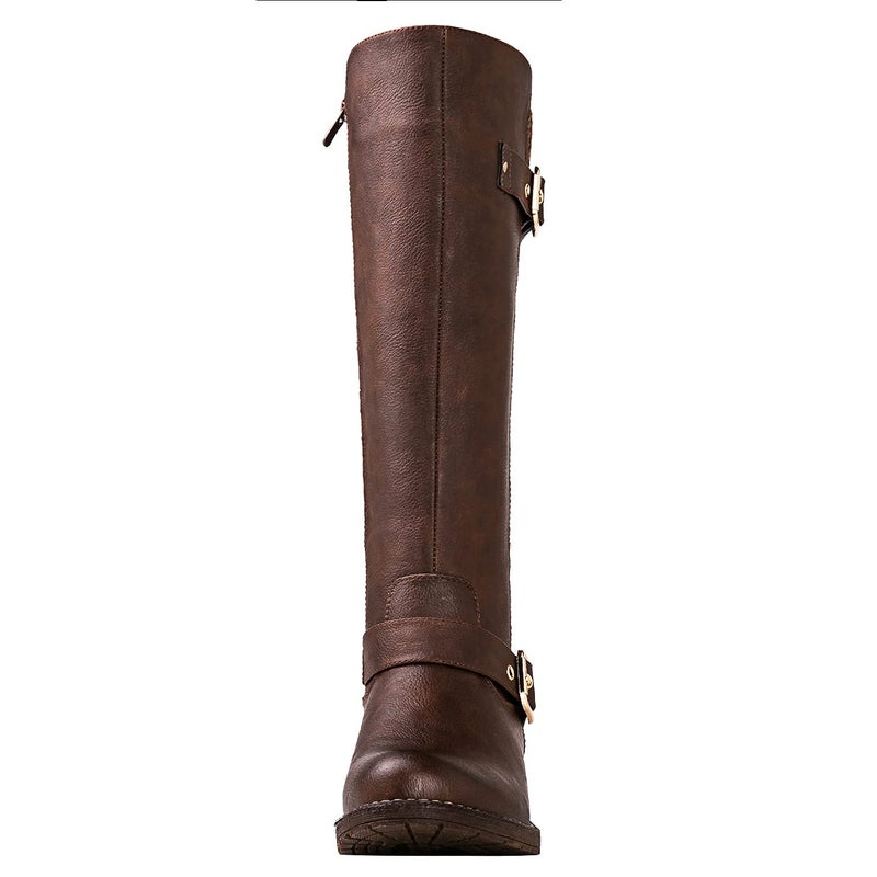 GLOBALWIN Women's Brown Quilted Knee High Boots For Women Low Heel Comfortable Fashion Riding Boots Size 7.5M - Image 4